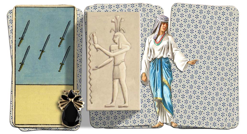 Egyptian Grand Etteilla Tarot 5 of swords