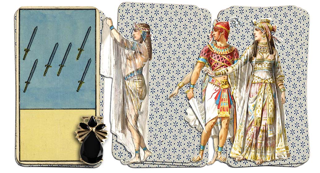 Egyptian Grand Etteilla Tarot 6 of swords