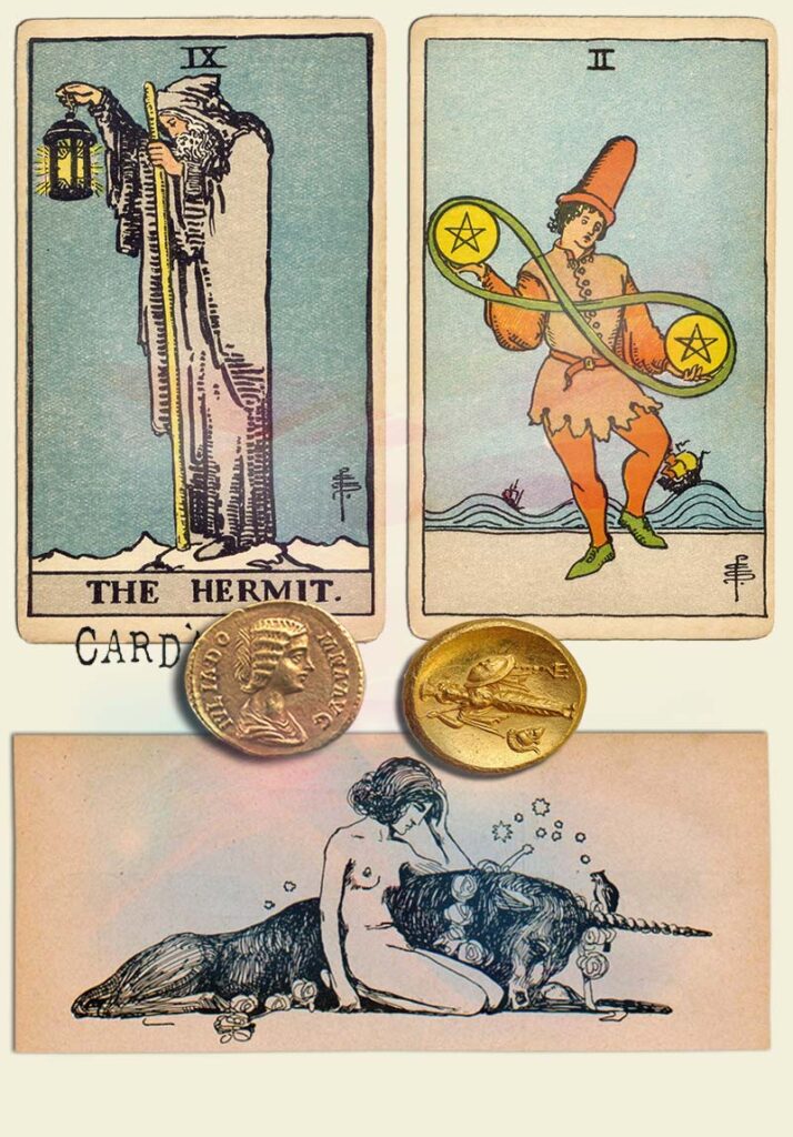 The Hermit and 2 of pentacles Combination